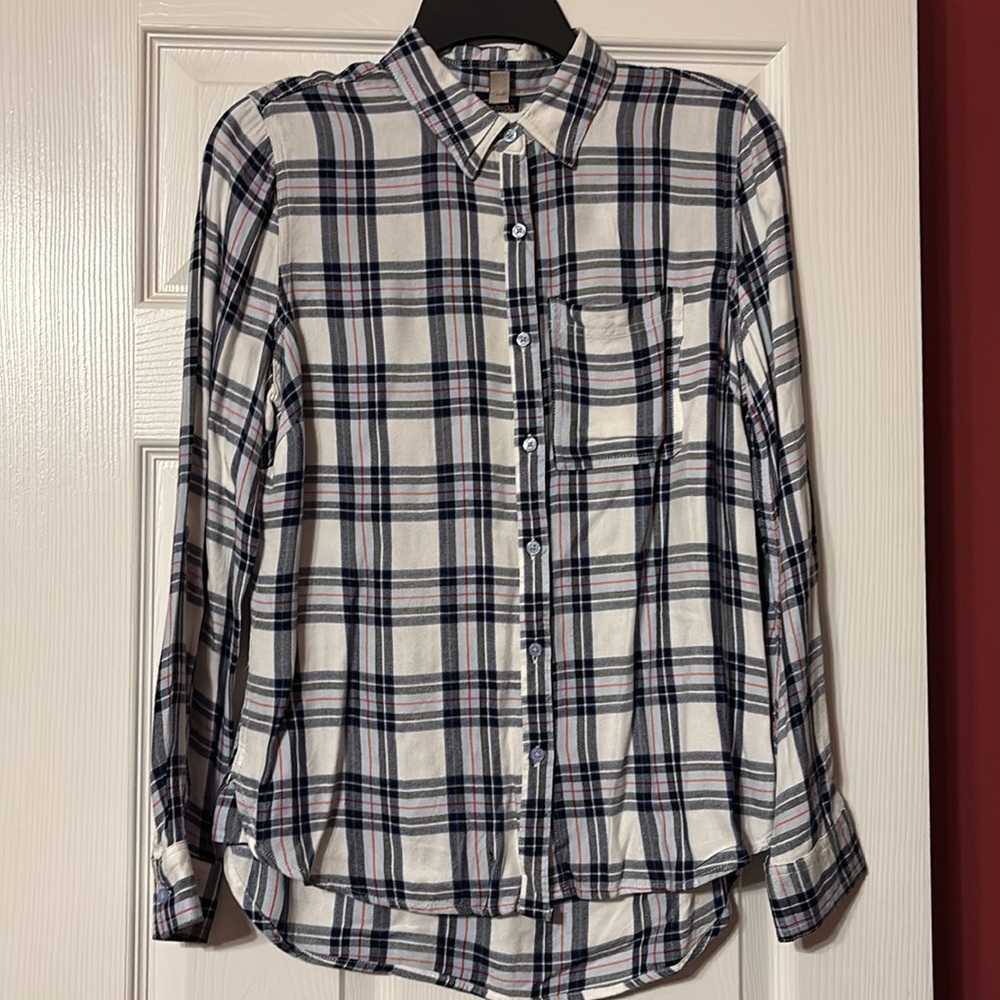 Como Vintage Plaid button down Shirt size small white, blue, red